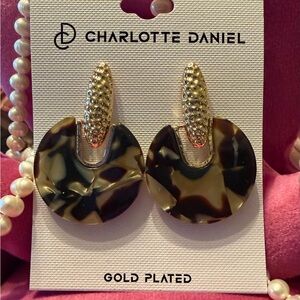 Charlotte Daniel Gold Plated Tortoiseshell Hoop Drop Earrings - Brown & Gold
